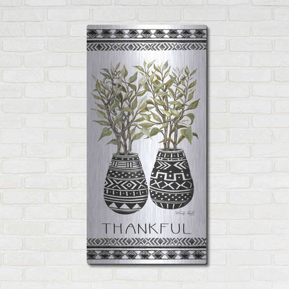 Luxe Metal Art 'Thankful Mud Cloth Vase' by Cindy Jacobs, Metal Wall Art,24x48