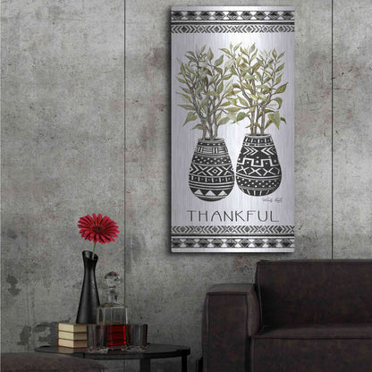Luxe Metal Art 'Thankful Mud Cloth Vase' by Cindy Jacobs, Metal Wall Art,24x48