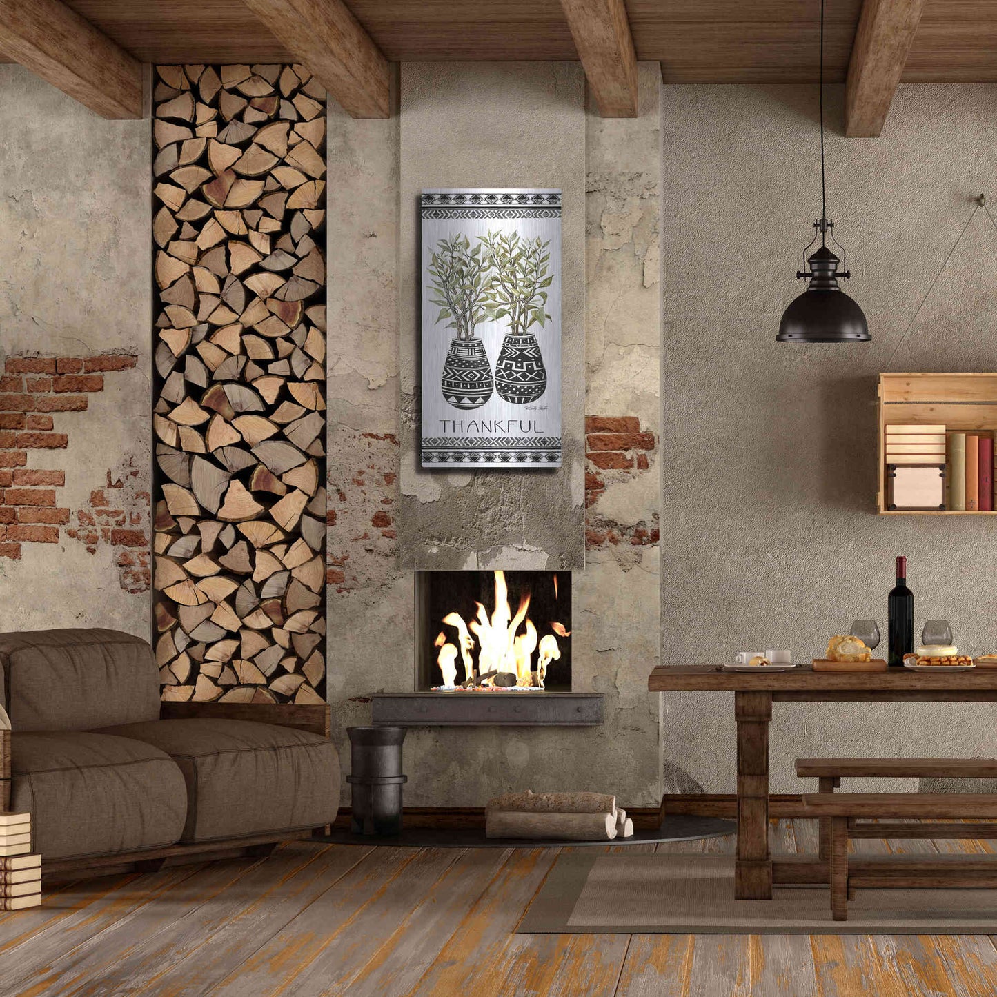 Luxe Metal Art 'Thankful Mud Cloth Vase' by Cindy Jacobs, Metal Wall Art,24x48