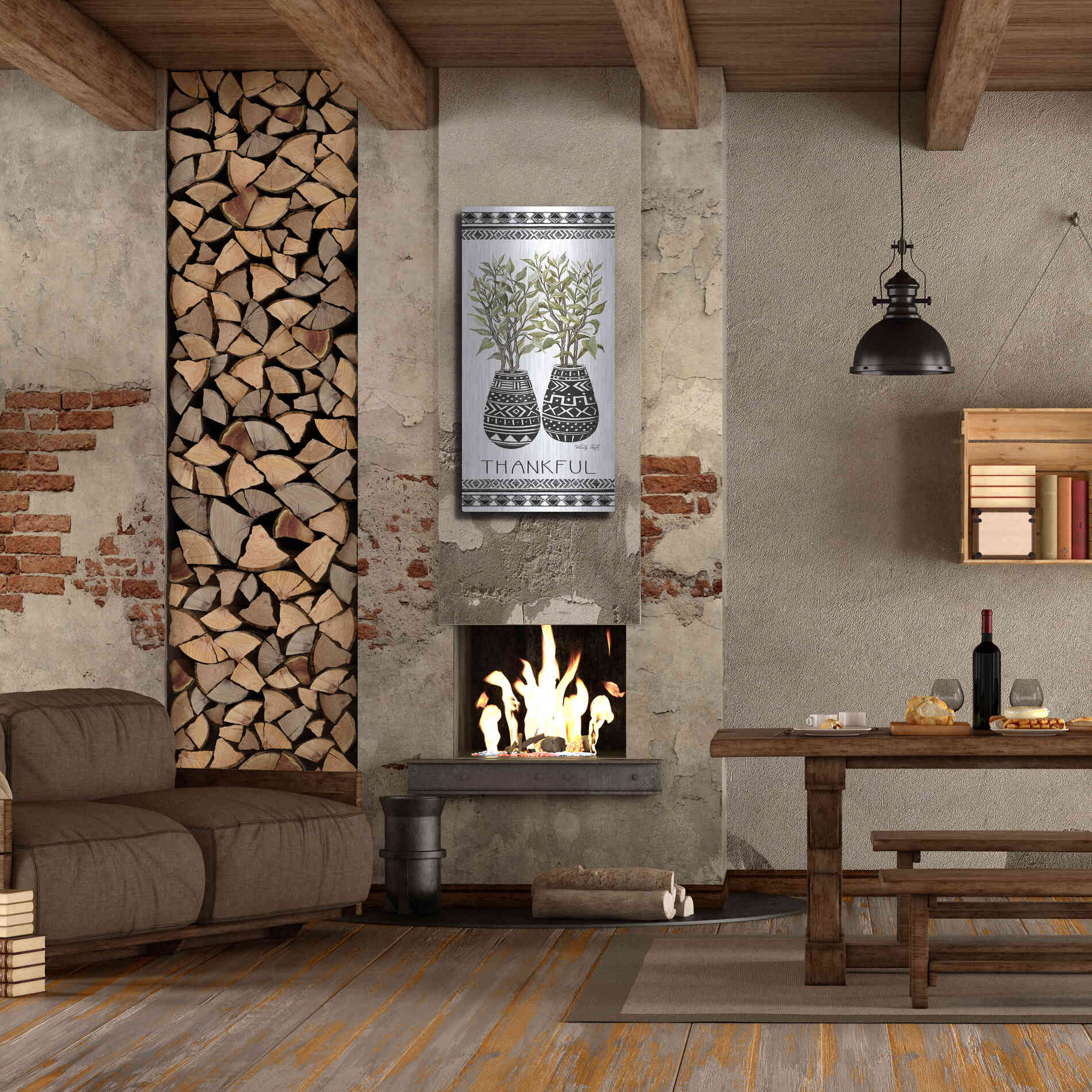 Luxe Metal Art 'Thankful Mud Cloth Vase' by Cindy Jacobs, Metal Wall Art,24x48