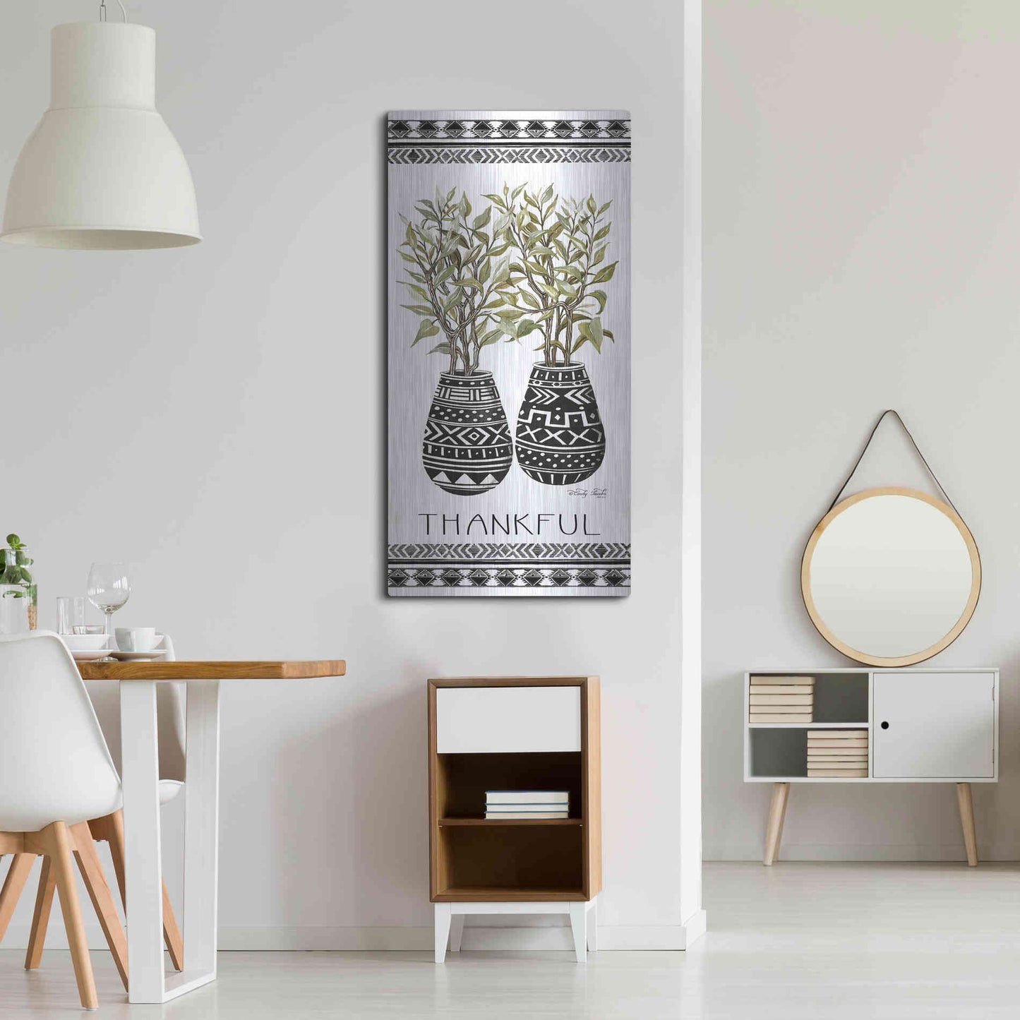 Luxe Metal Art 'Thankful Mud Cloth Vase' by Cindy Jacobs, Metal Wall Art,24x48