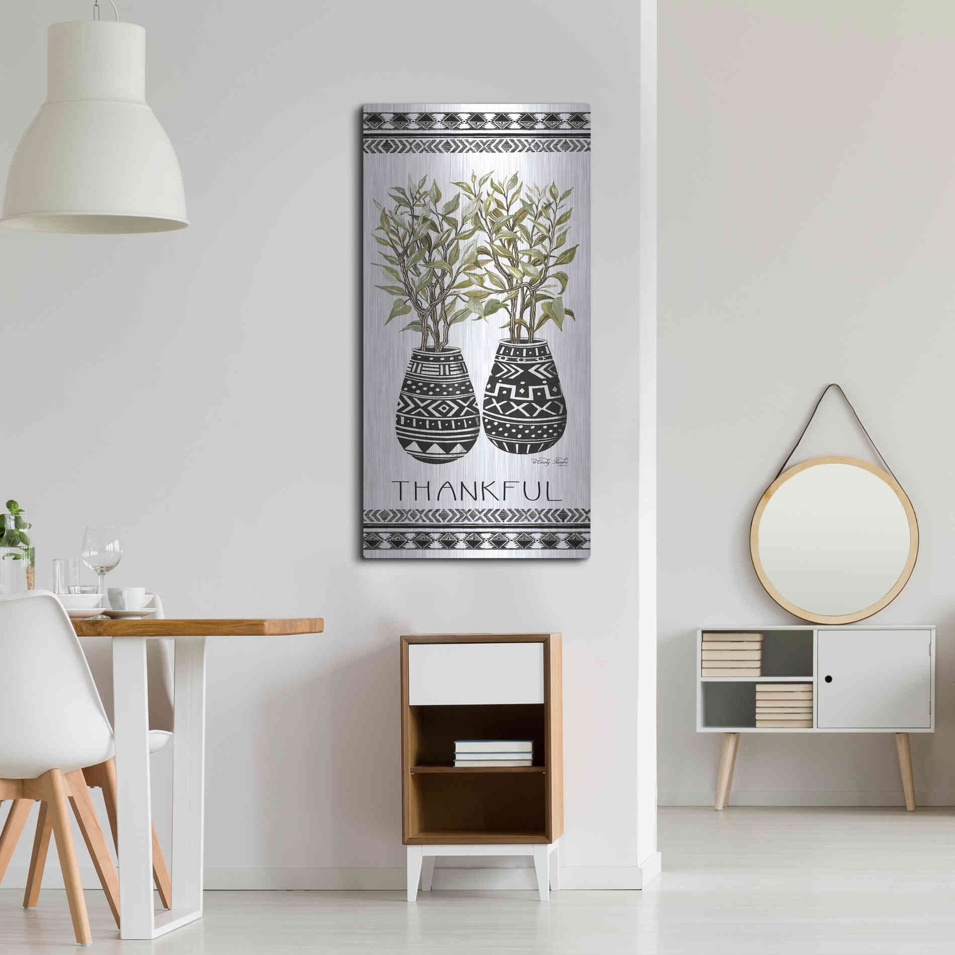 Luxe Metal Art 'Thankful Mud Cloth Vase' by Cindy Jacobs, Metal Wall Art,24x48