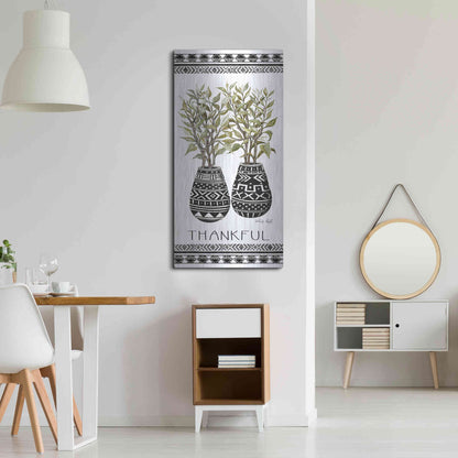 Luxe Metal Art 'Thankful Mud Cloth Vase' by Cindy Jacobs, Metal Wall Art,24x48