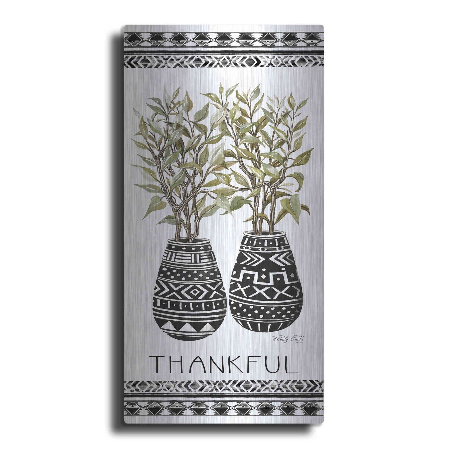 Luxe Metal Art 'Thankful Mud Cloth Vase' by Cindy Jacobs, Metal Wall Art