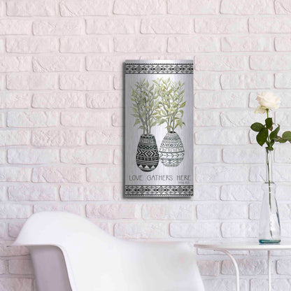 Luxe Metal Art 'Love Gathers Here Mud Cloth Vase' by Cindy Jacobs, Metal Wall Art,12x24