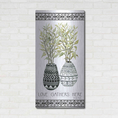 Luxe Metal Art 'Love Gathers Here Mud Cloth Vase' by Cindy Jacobs, Metal Wall Art,24x48