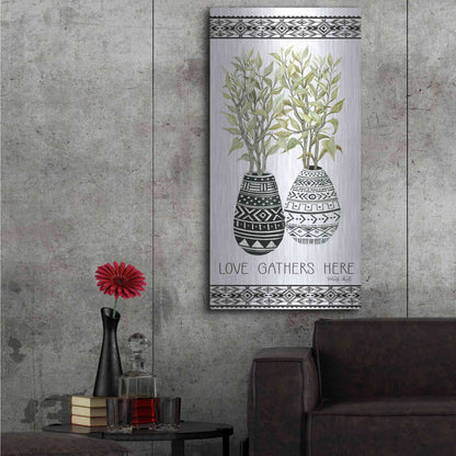 Luxe Metal Art 'Love Gathers Here Mud Cloth Vase' by Cindy Jacobs, Metal Wall Art,24x48