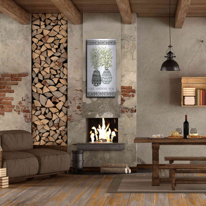 Luxe Metal Art 'Love Gathers Here Mud Cloth Vase' by Cindy Jacobs, Metal Wall Art,24x48