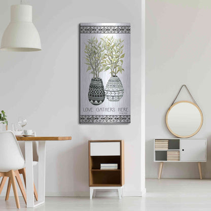 Luxe Metal Art 'Love Gathers Here Mud Cloth Vase' by Cindy Jacobs, Metal Wall Art,24x48