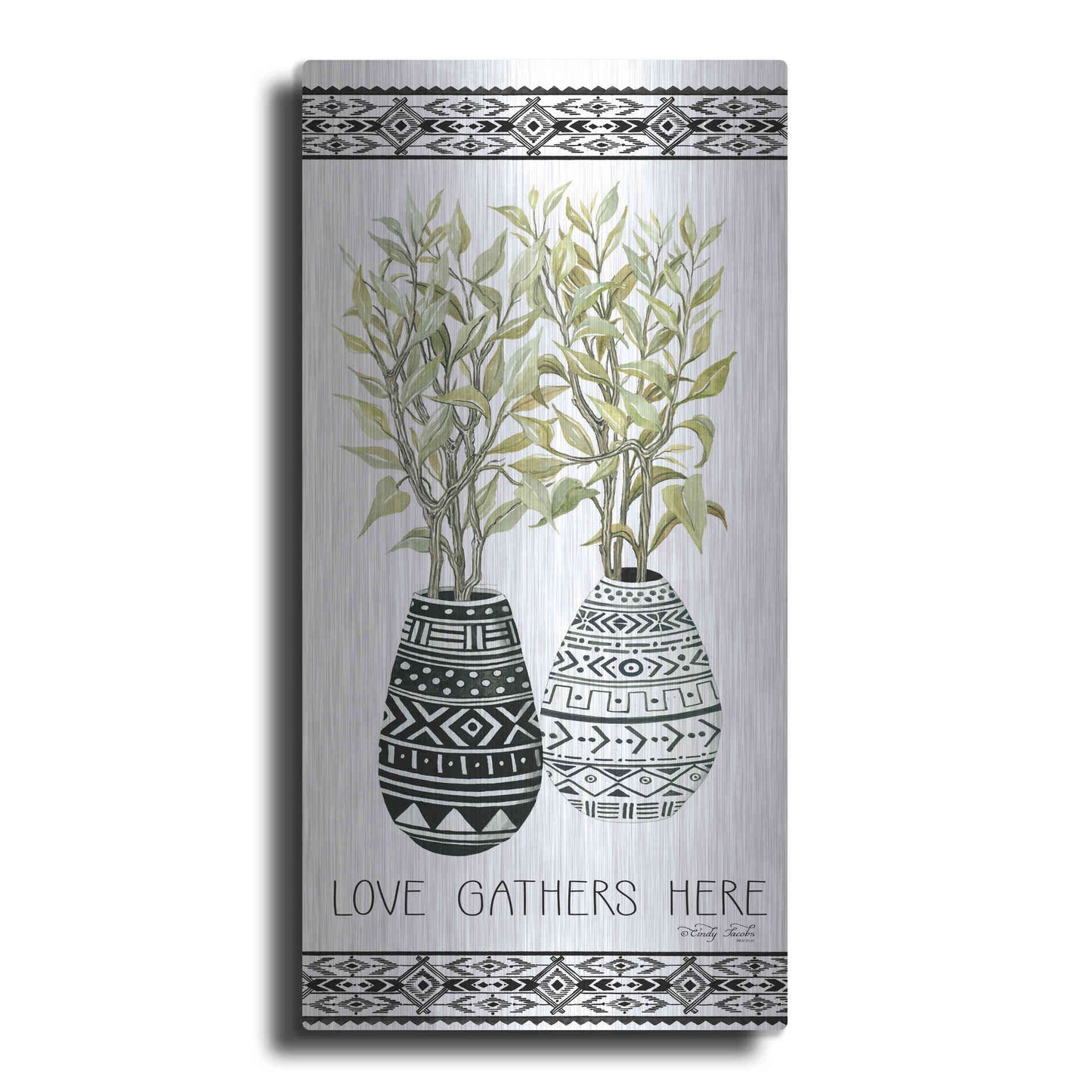 Luxe Metal Art 'Love Gathers Here Mud Cloth Vase' by Cindy Jacobs, Metal Wall Art