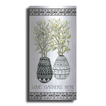 Luxe Metal Art 'Love Gathers Here Mud Cloth Vase' by Cindy Jacobs, Metal Wall Art
