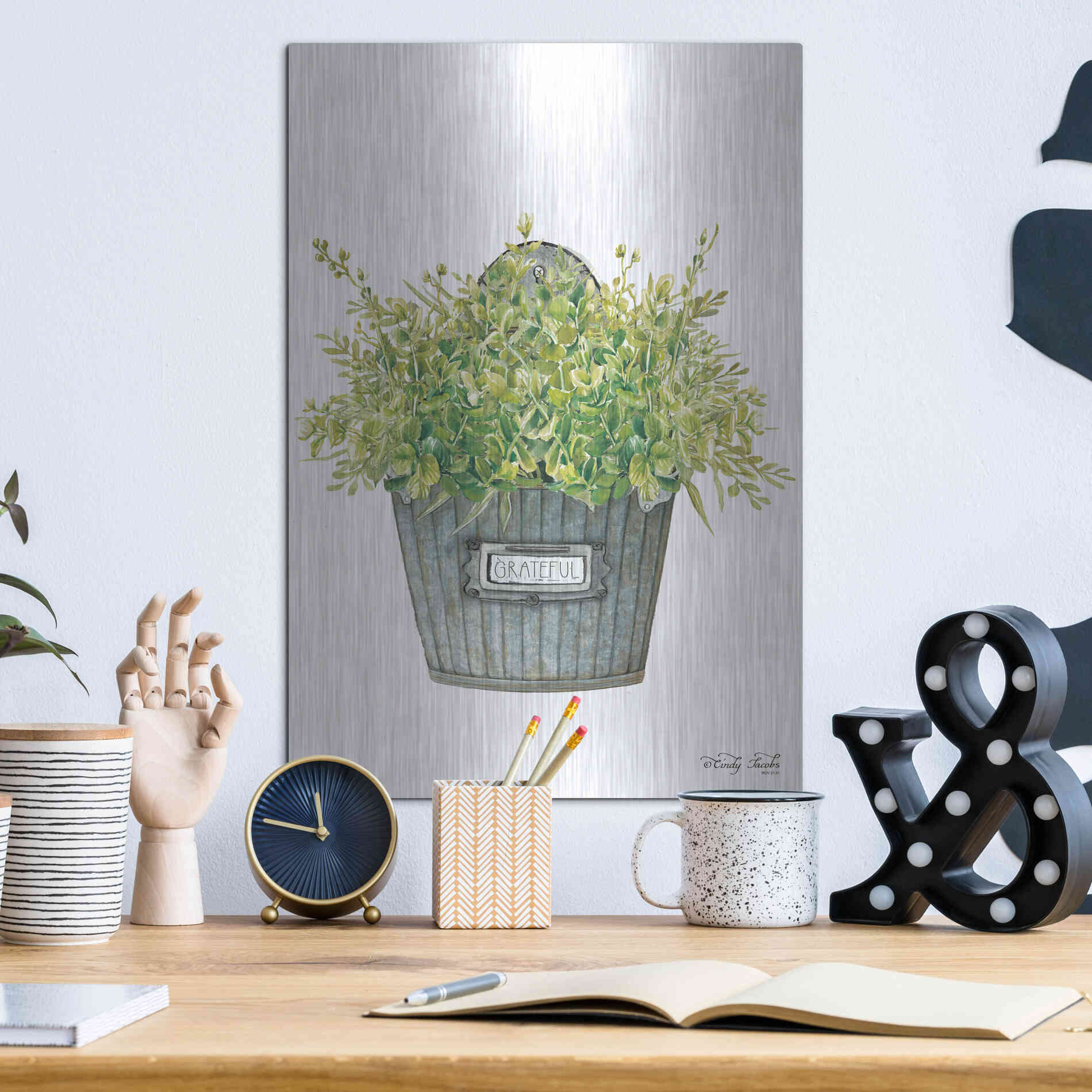 Luxe Metal Art 'Grateful Wall Box' by Cindy Jacobs, Metal Wall Art,12x16