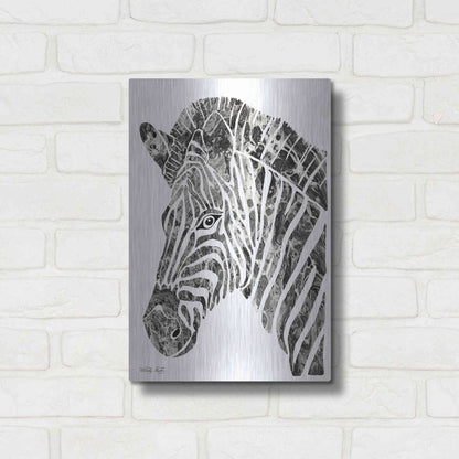 Luxe Metal Art 'Bright Zebra' by Cindy Jacobs, Metal Wall Art,12x16