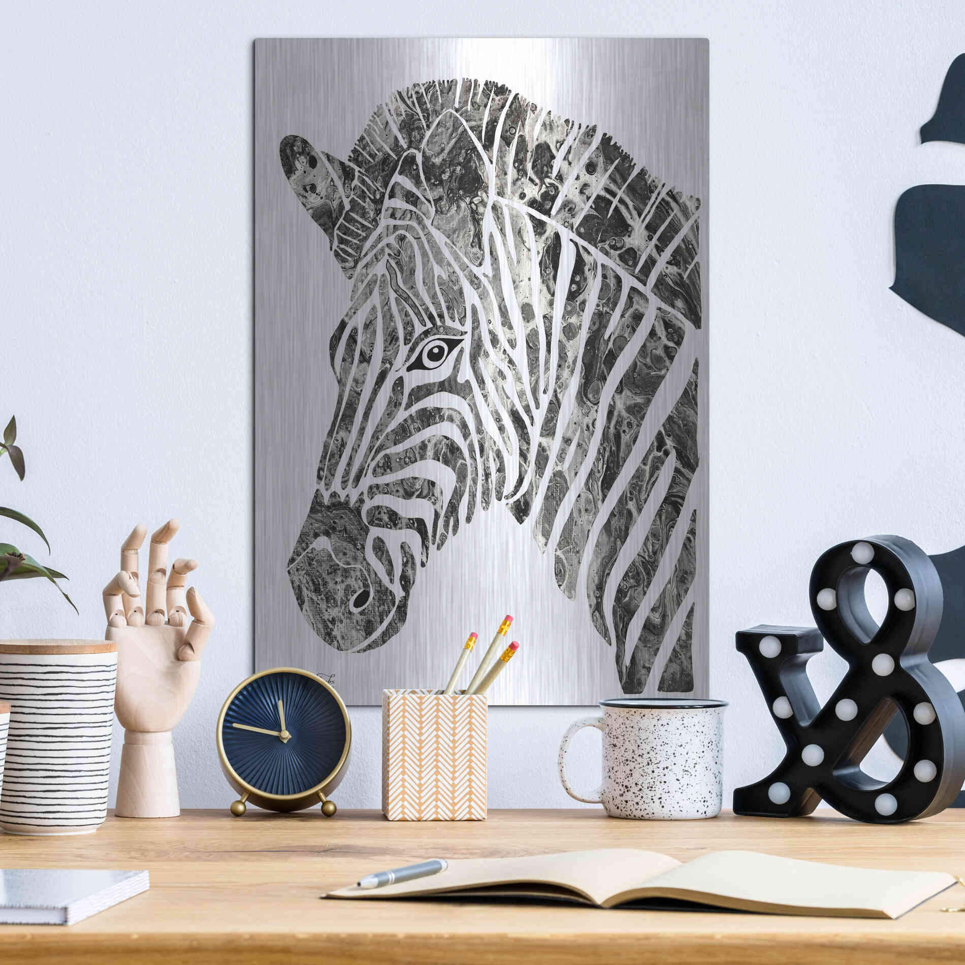 Luxe Metal Art 'Bright Zebra' by Cindy Jacobs, Metal Wall Art,12x16