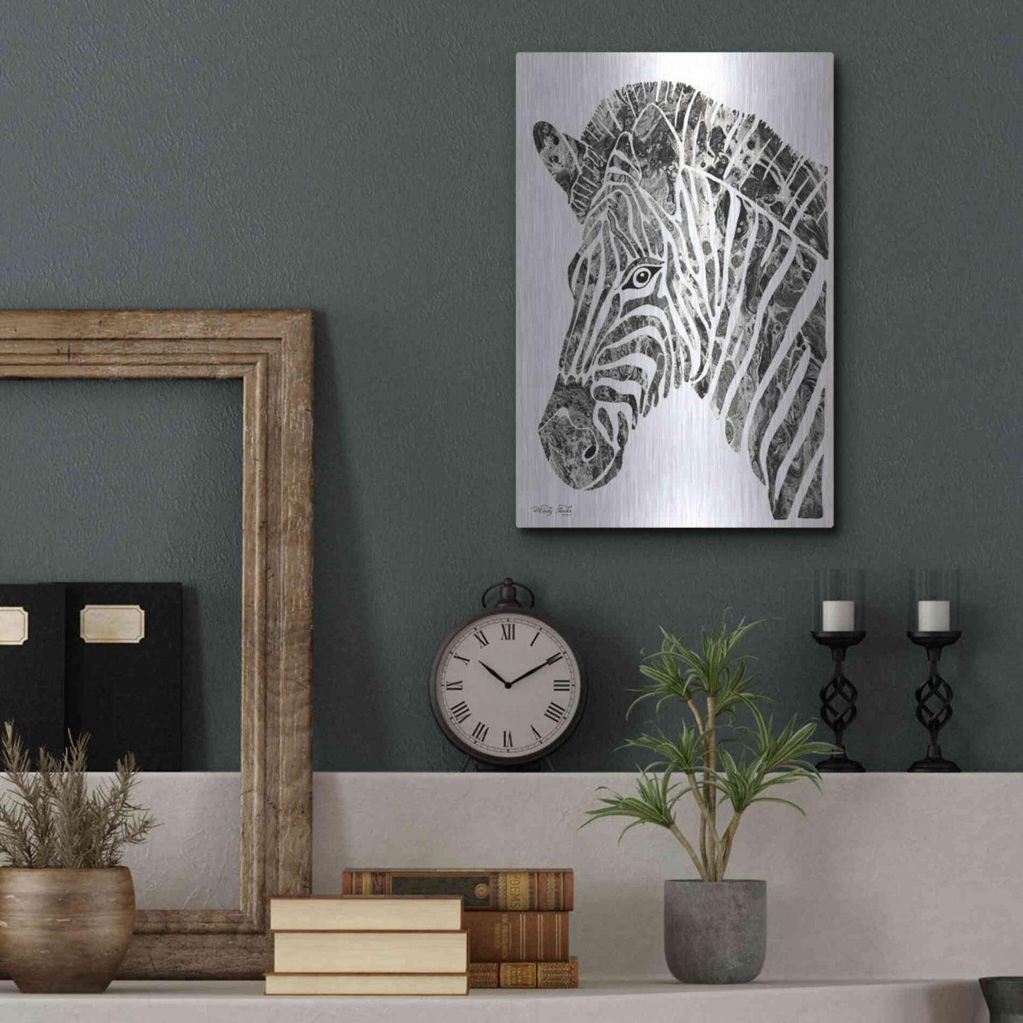 Luxe Metal Art 'Bright Zebra' by Cindy Jacobs, Metal Wall Art,12x16