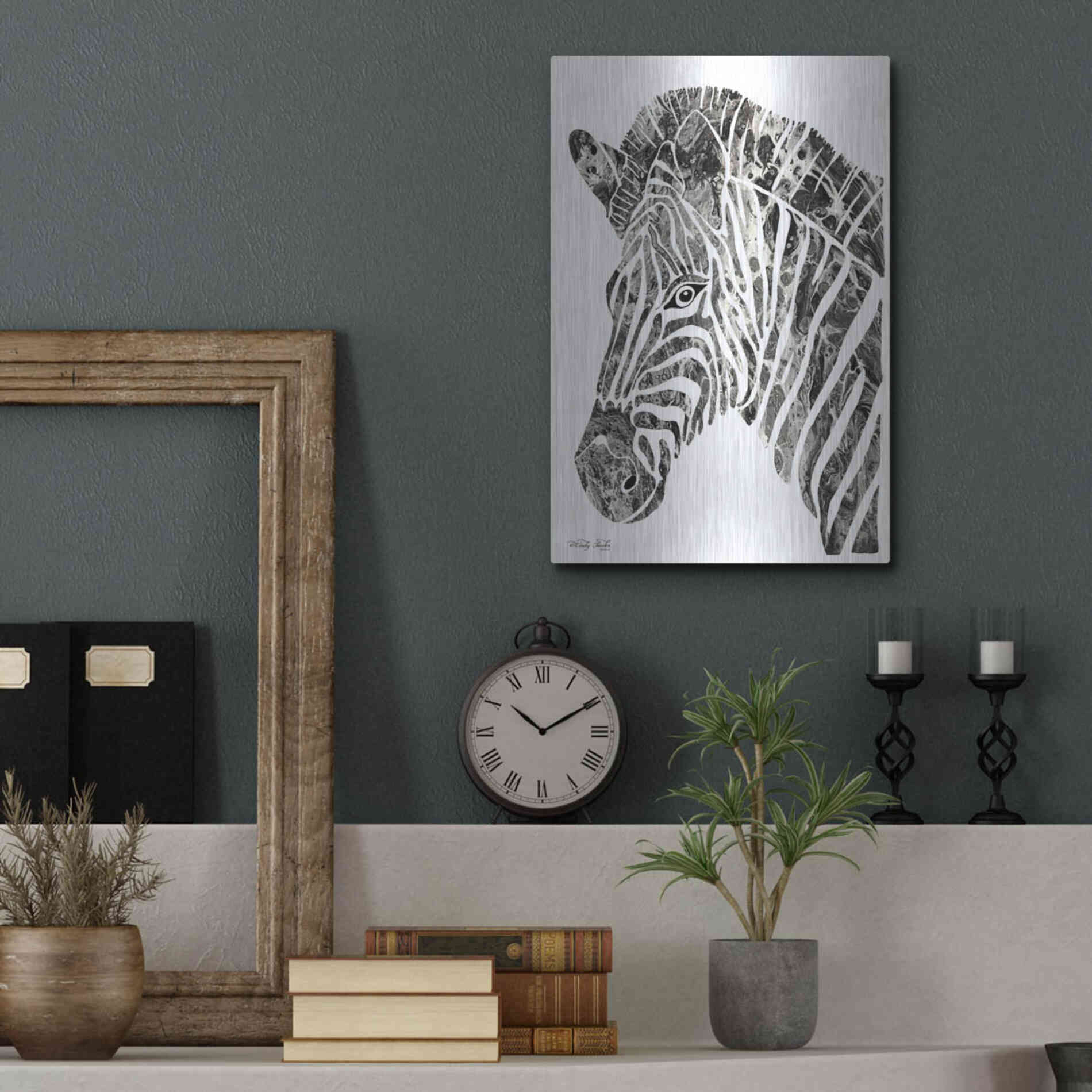Luxe Metal Art 'Bright Zebra' by Cindy Jacobs, Metal Wall Art,12x16