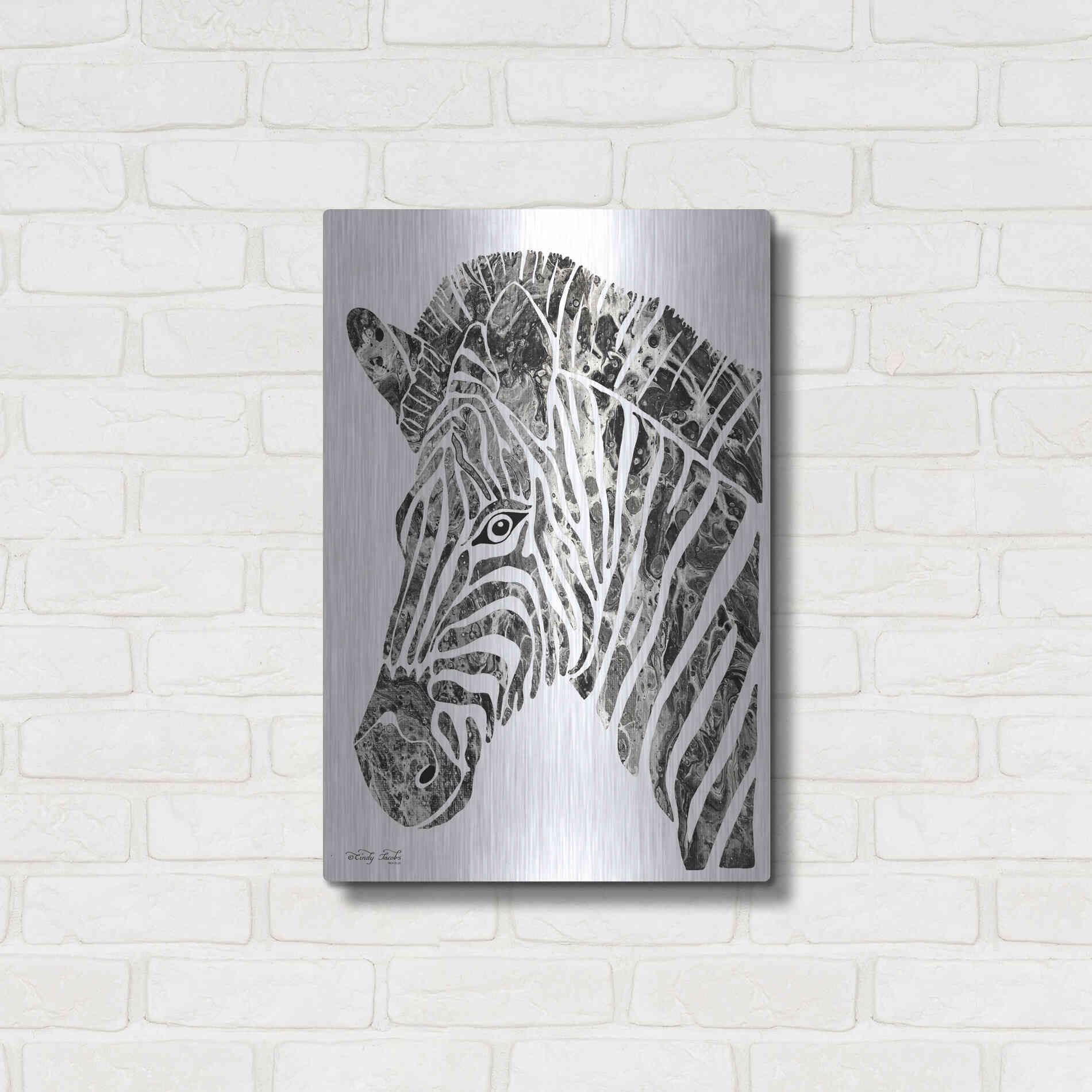 Luxe Metal Art 'Bright Zebra' by Cindy Jacobs, Metal Wall Art,16x24