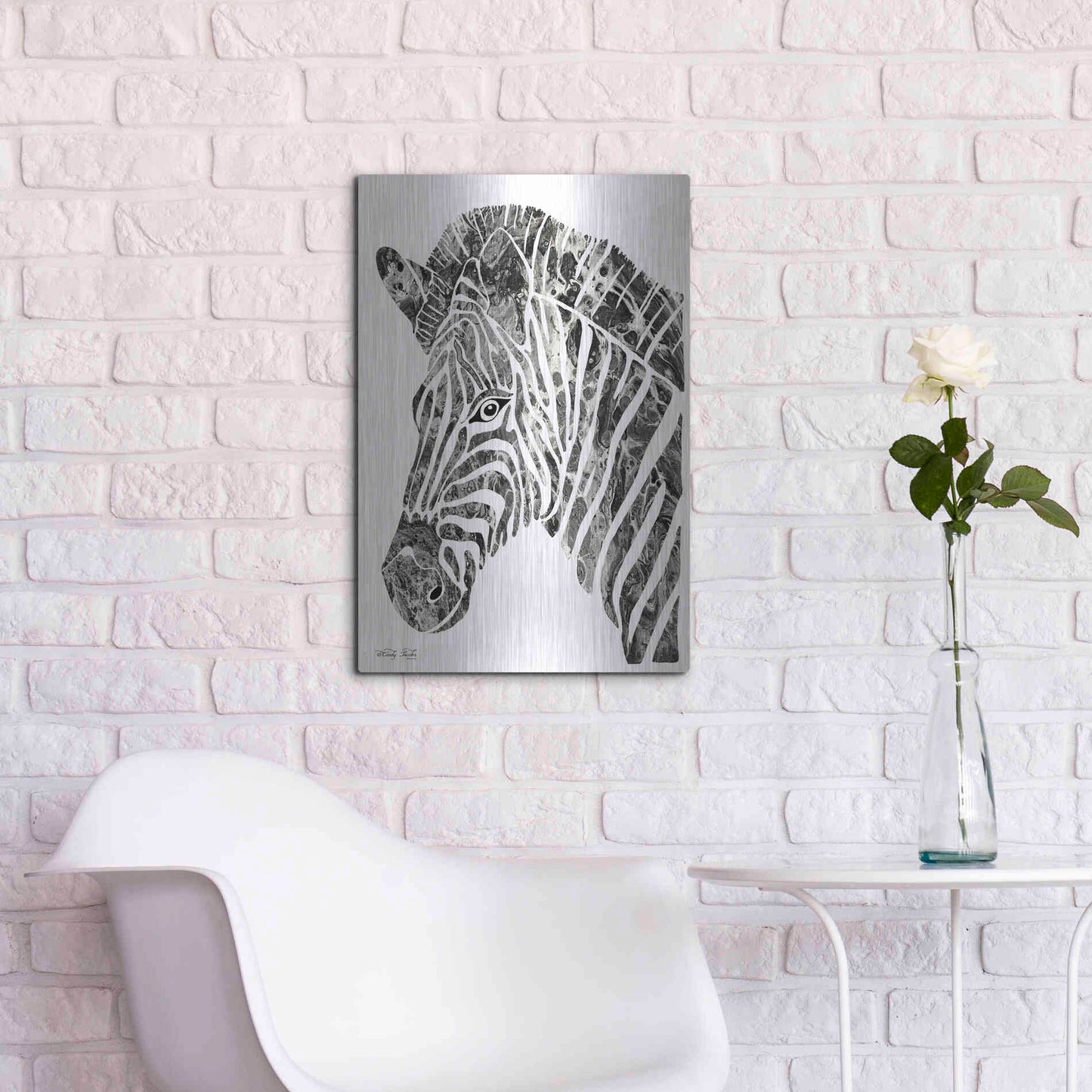 Luxe Metal Art 'Bright Zebra' by Cindy Jacobs, Metal Wall Art,16x24
