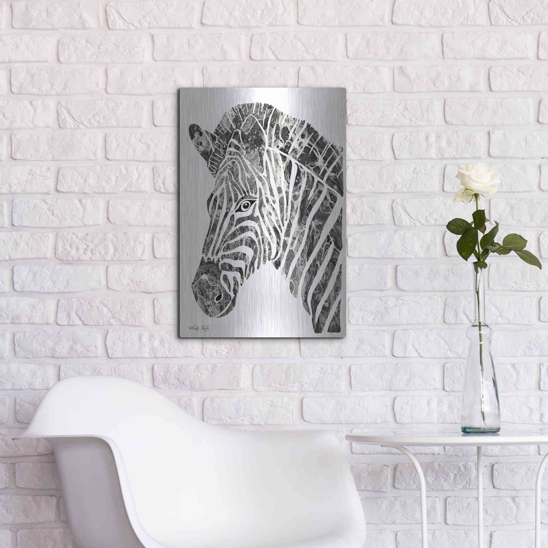 Luxe Metal Art 'Bright Zebra' by Cindy Jacobs, Metal Wall Art,16x24