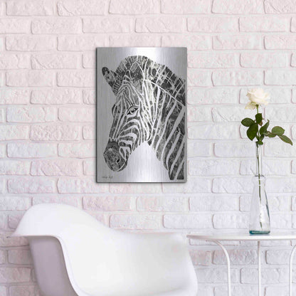 Luxe Metal Art 'Bright Zebra' by Cindy Jacobs, Metal Wall Art,16x24