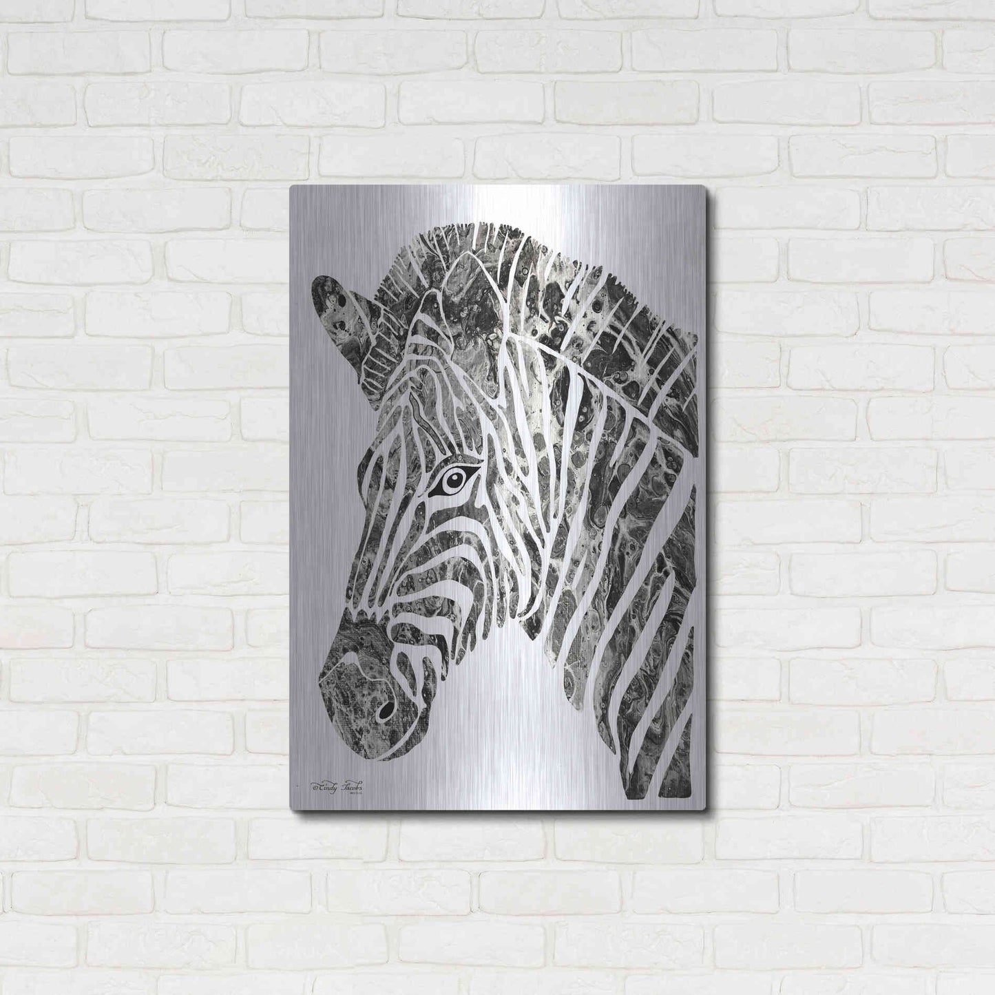 Luxe Metal Art 'Bright Zebra' by Cindy Jacobs, Metal Wall Art,24x36