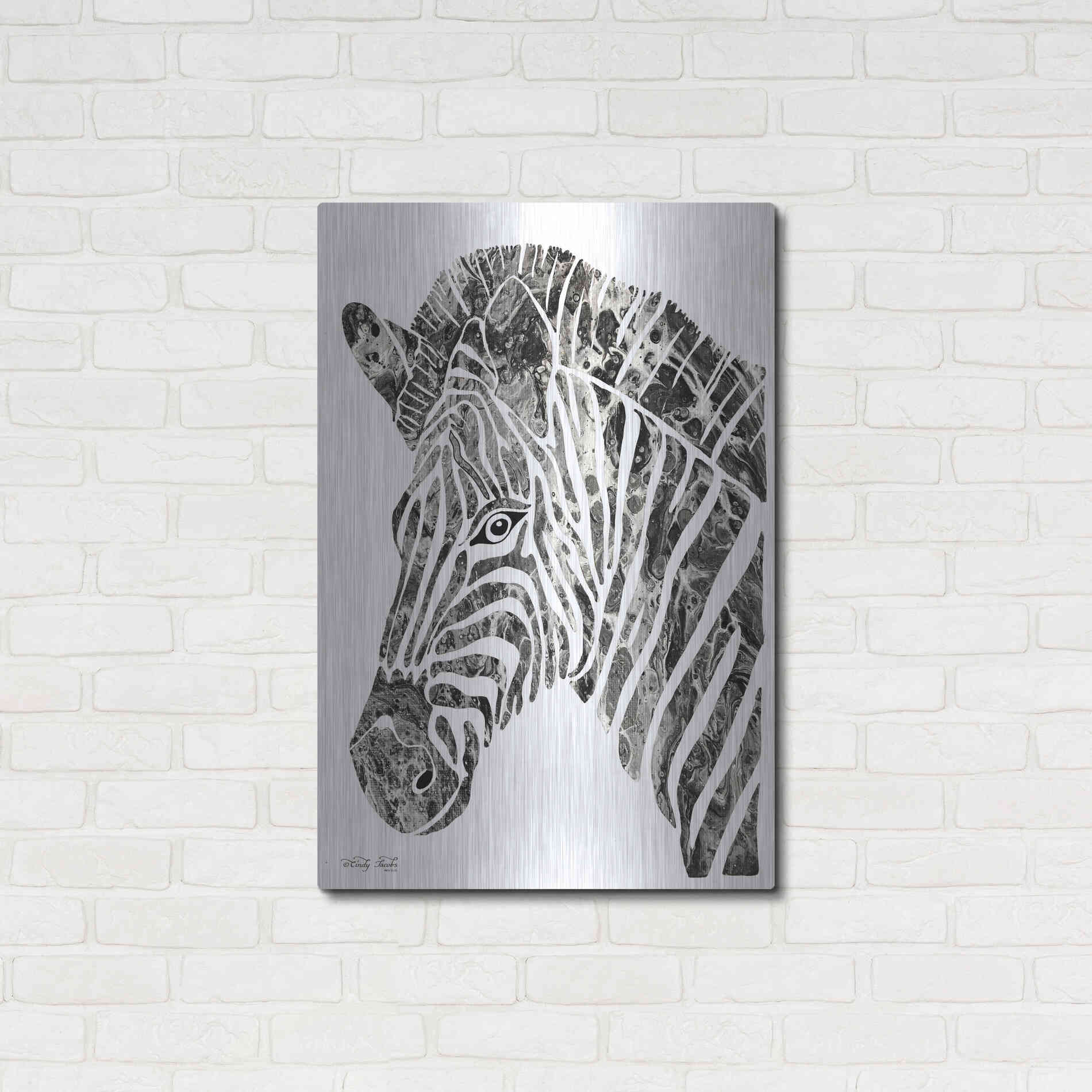 Luxe Metal Art 'Bright Zebra' by Cindy Jacobs, Metal Wall Art,24x36