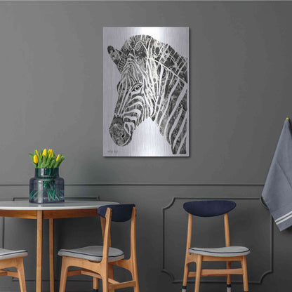 Luxe Metal Art 'Bright Zebra' by Cindy Jacobs, Metal Wall Art,24x36