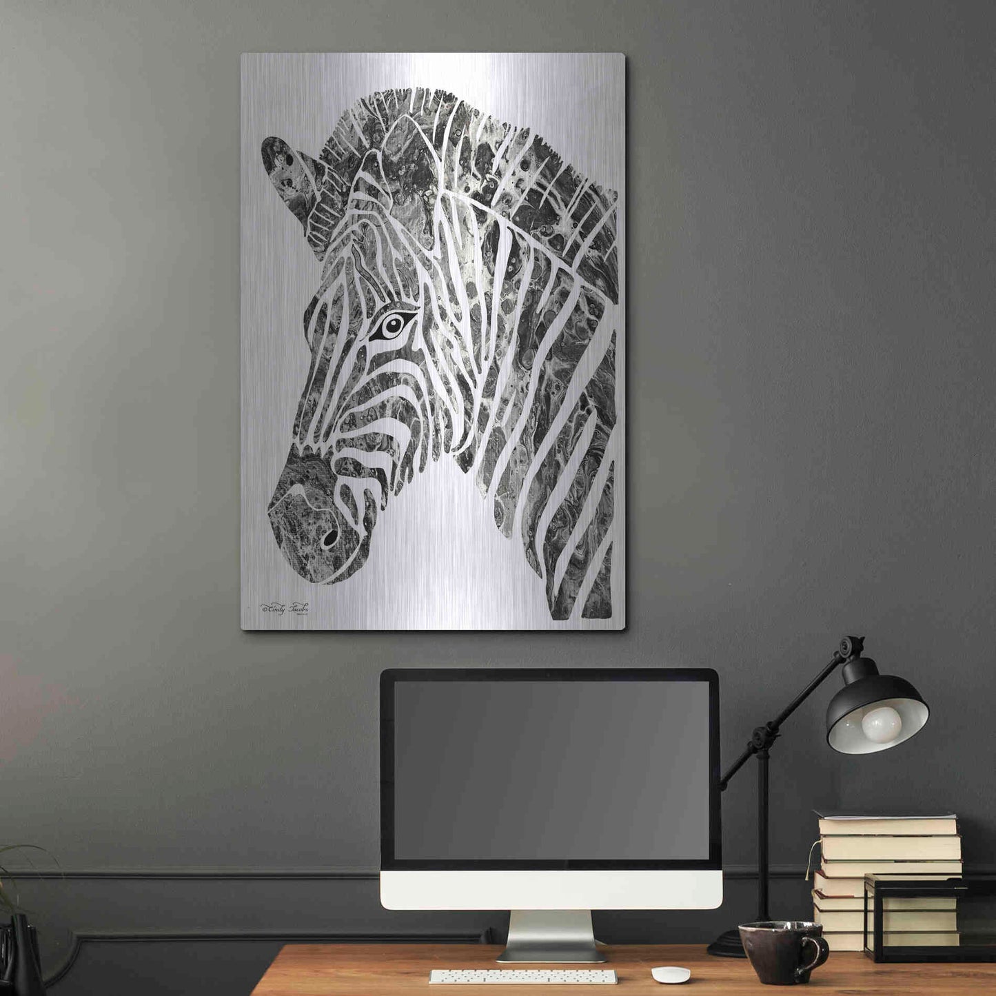 Luxe Metal Art 'Bright Zebra' by Cindy Jacobs, Metal Wall Art,24x36