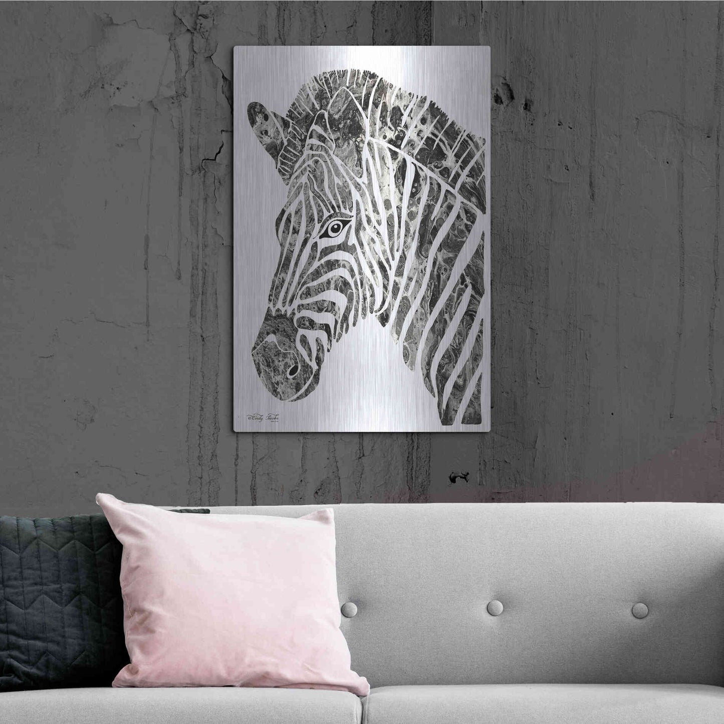 Luxe Metal Art 'Bright Zebra' by Cindy Jacobs, Metal Wall Art,24x36