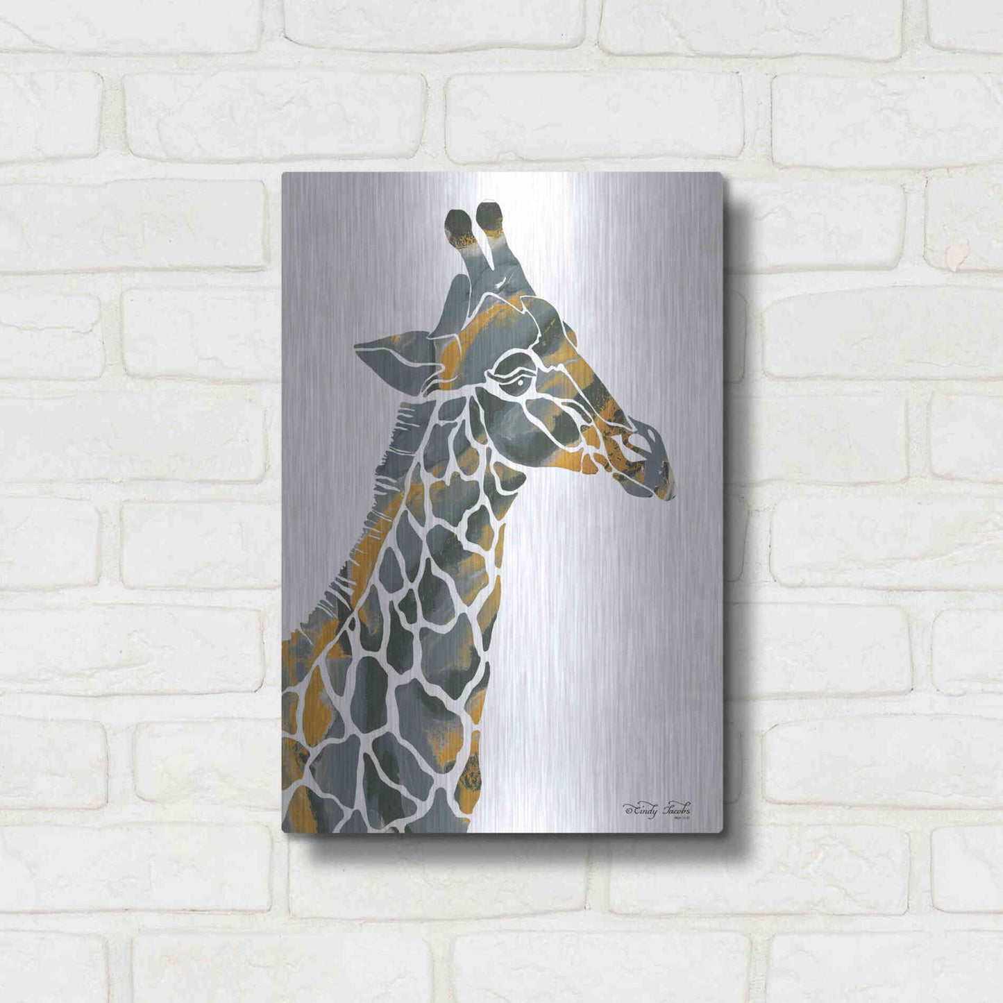 Luxe Metal Art 'Bright Giraffe I' by Cindy Jacobs, Metal Wall Art,12x16