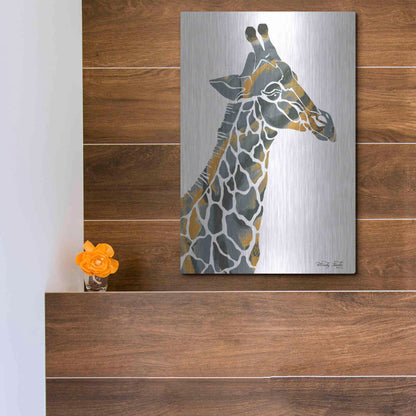 Luxe Metal Art 'Bright Giraffe I' by Cindy Jacobs, Metal Wall Art,12x16