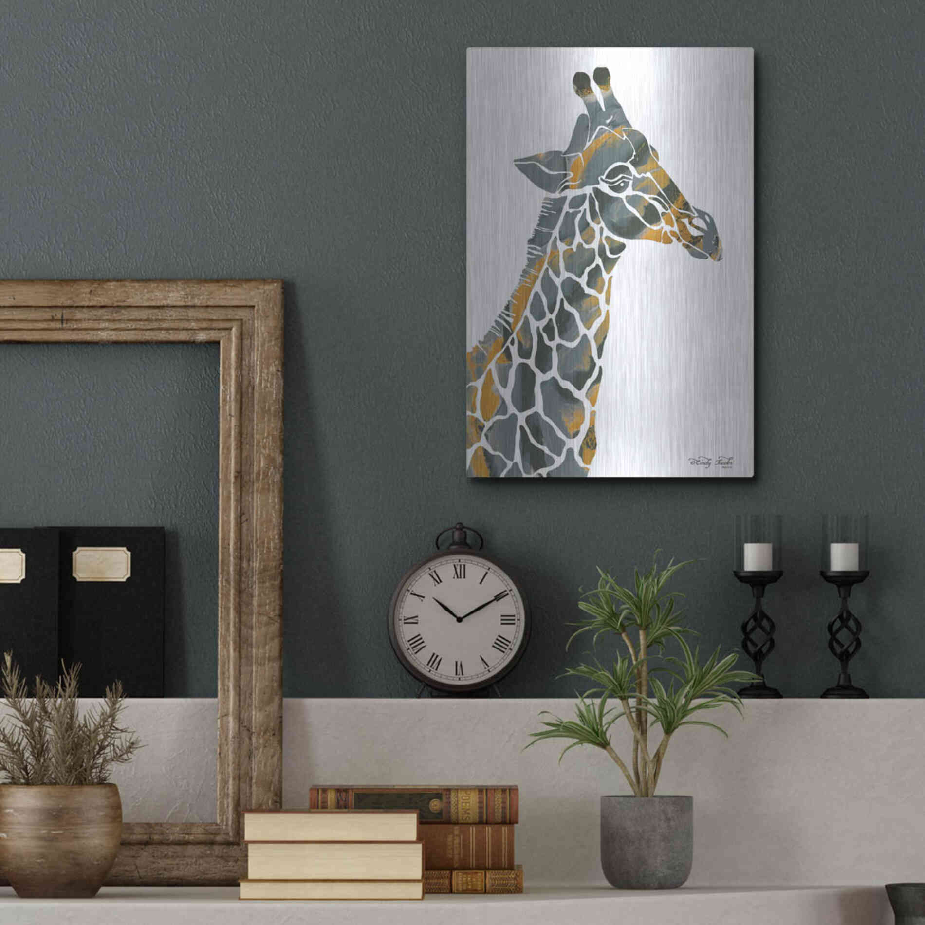Luxe Metal Art 'Bright Giraffe I' by Cindy Jacobs, Metal Wall Art,12x16