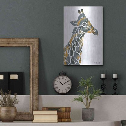 Luxe Metal Art 'Bright Giraffe I' by Cindy Jacobs, Metal Wall Art,12x16