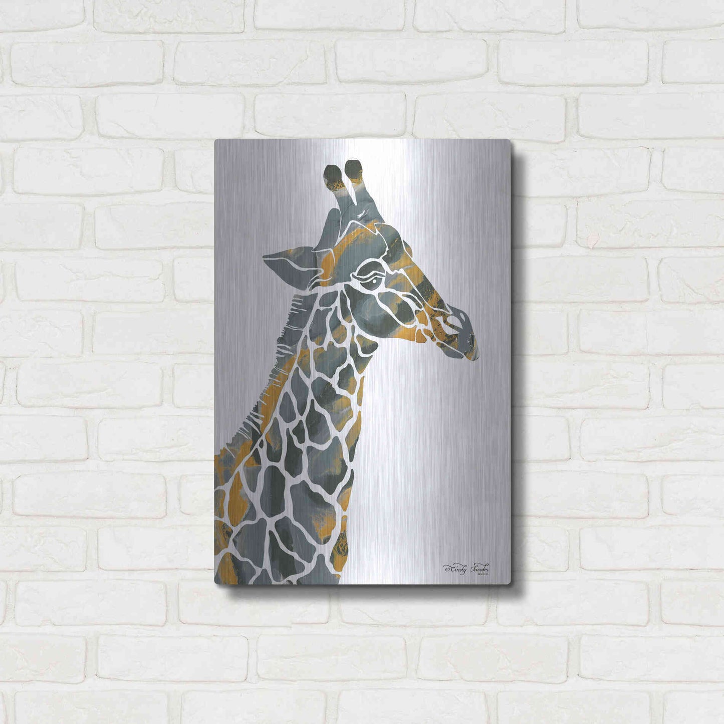 Luxe Metal Art 'Bright Giraffe I' by Cindy Jacobs, Metal Wall Art,16x24