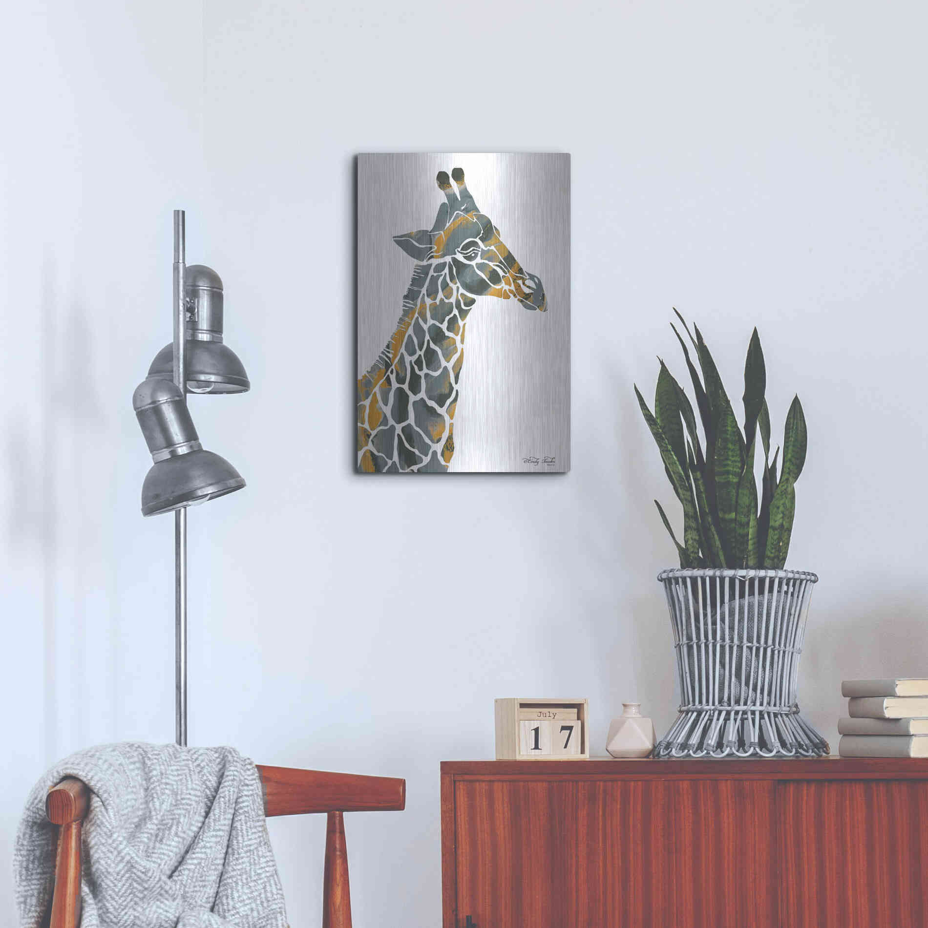 Luxe Metal Art 'Bright Giraffe I' by Cindy Jacobs, Metal Wall Art,16x24