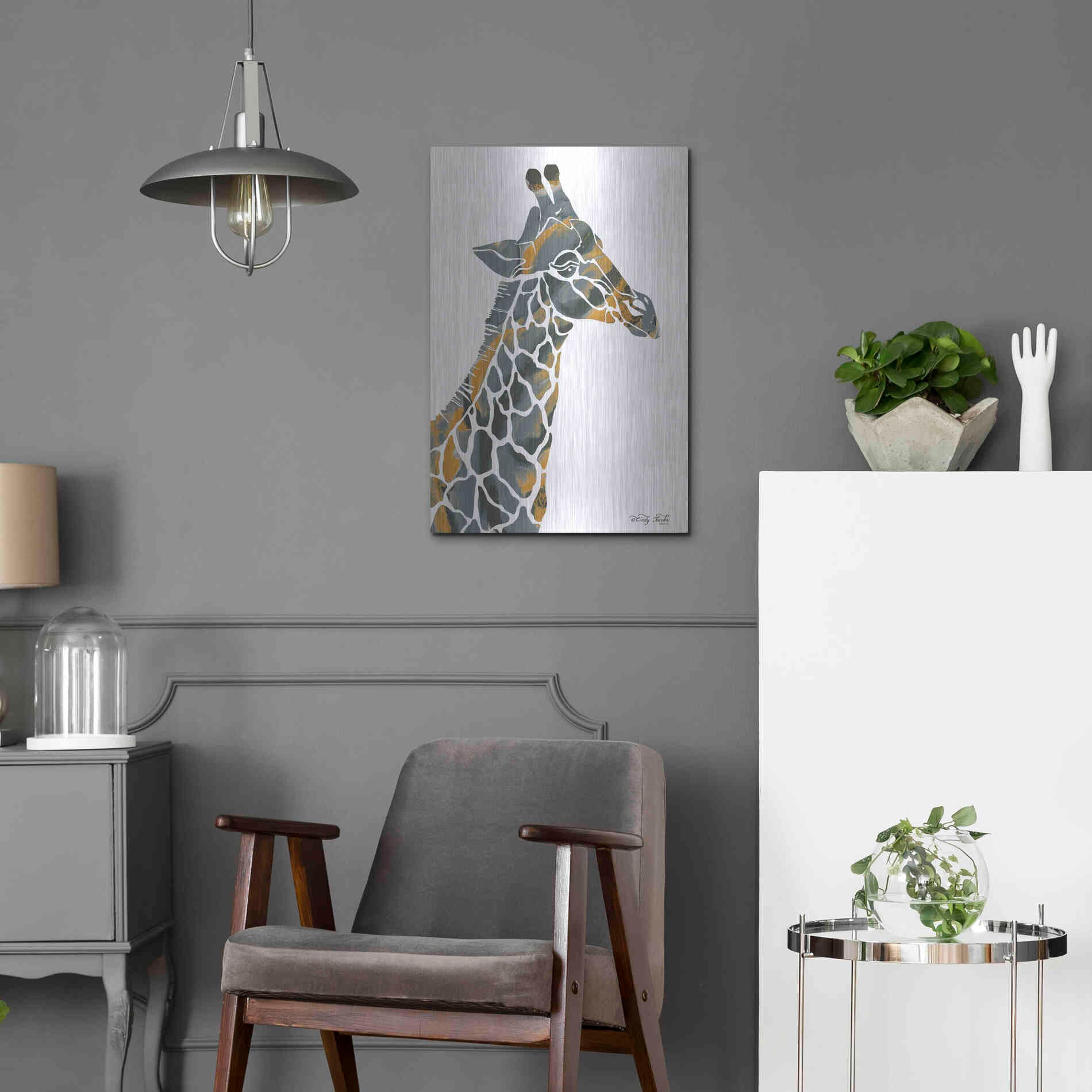 Luxe Metal Art 'Bright Giraffe I' by Cindy Jacobs, Metal Wall Art,16x24