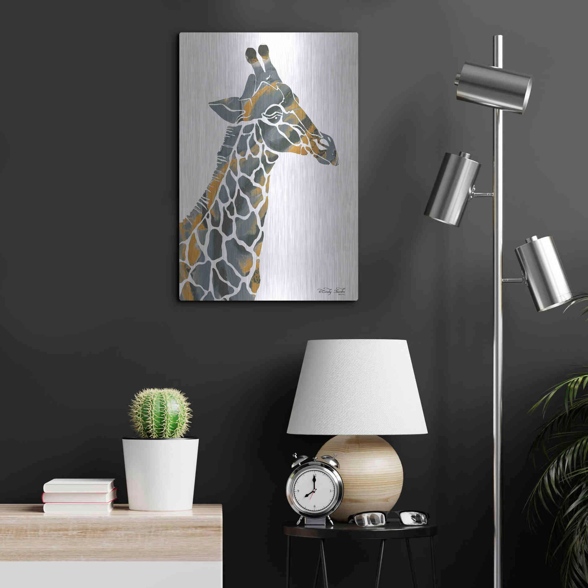 Luxe Metal Art 'Bright Giraffe I' by Cindy Jacobs, Metal Wall Art,16x24