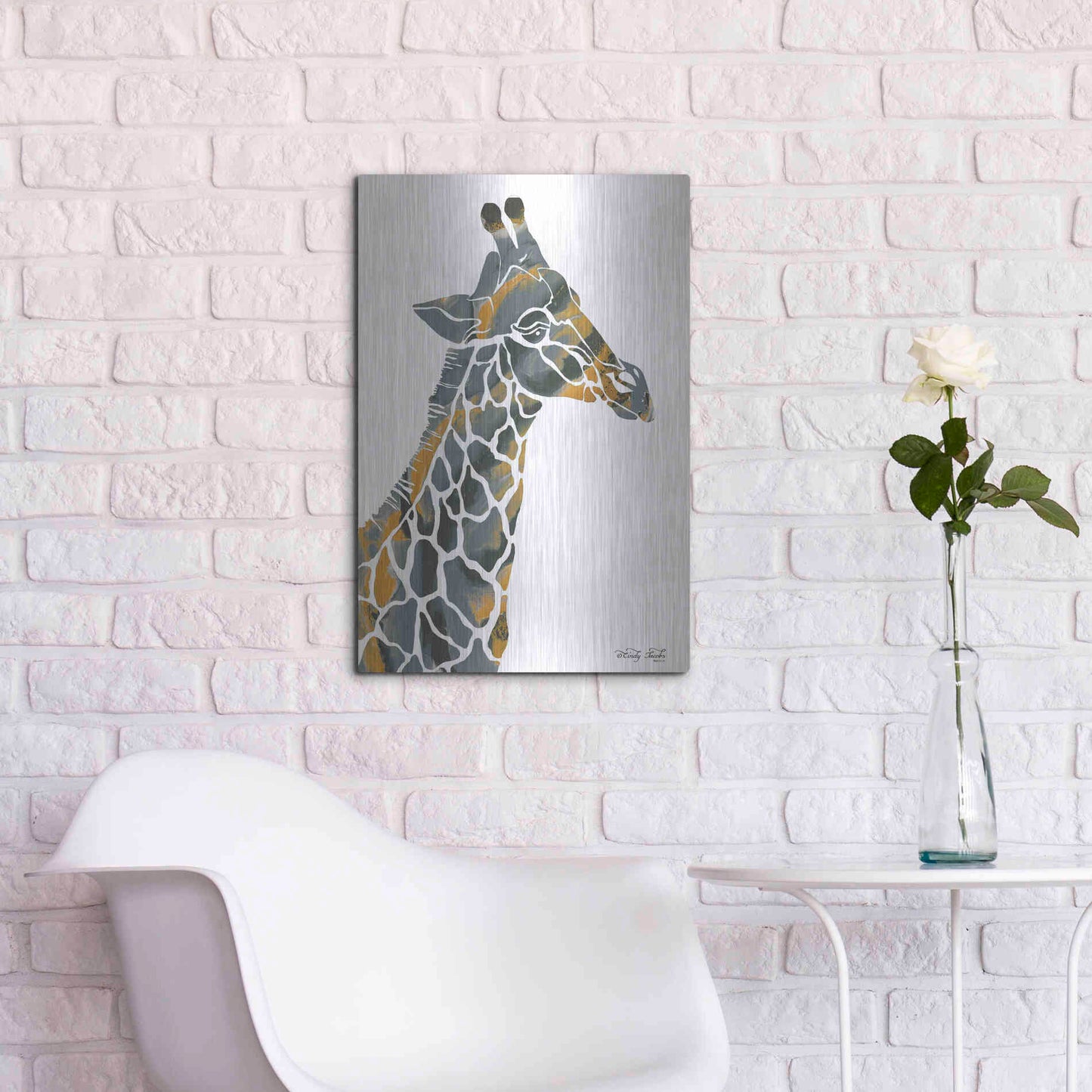 Luxe Metal Art 'Bright Giraffe I' by Cindy Jacobs, Metal Wall Art,16x24