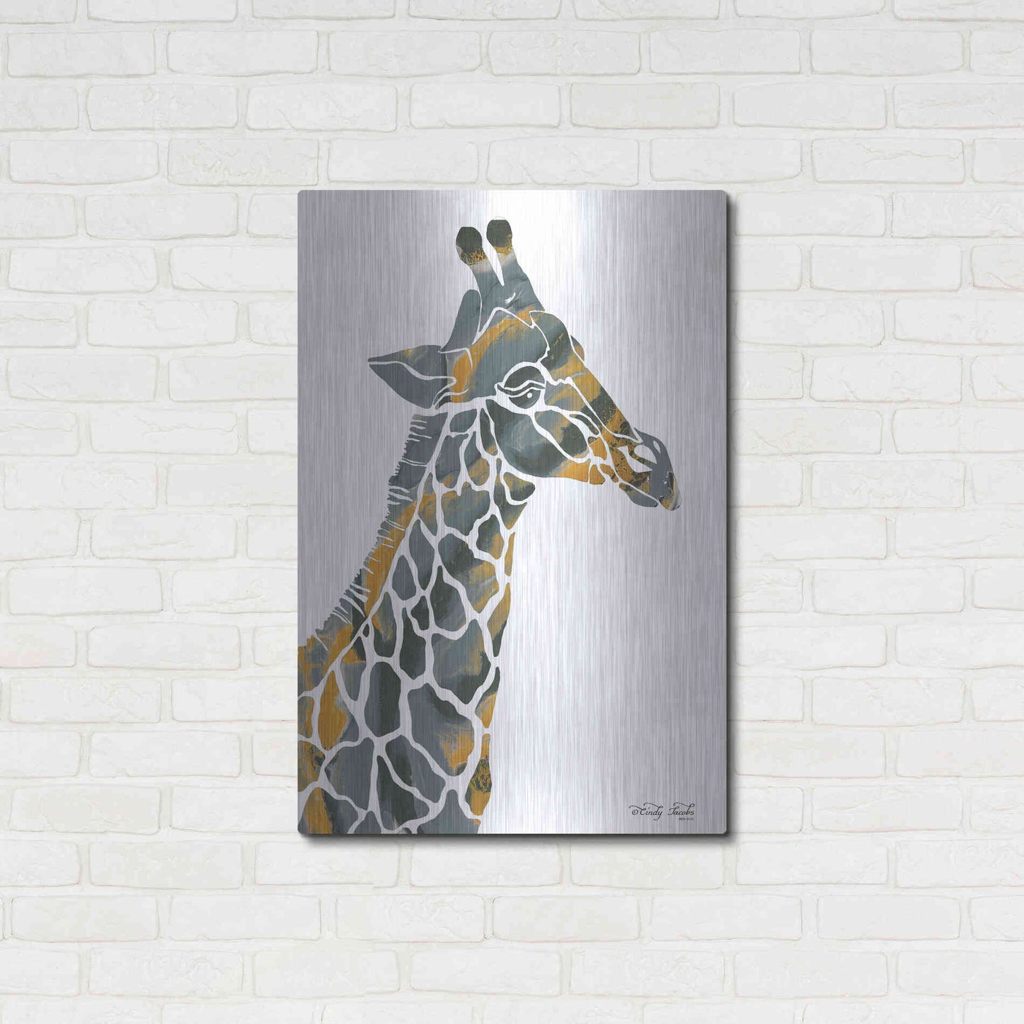 Luxe Metal Art 'Bright Giraffe I' by Cindy Jacobs, Metal Wall Art,24x36