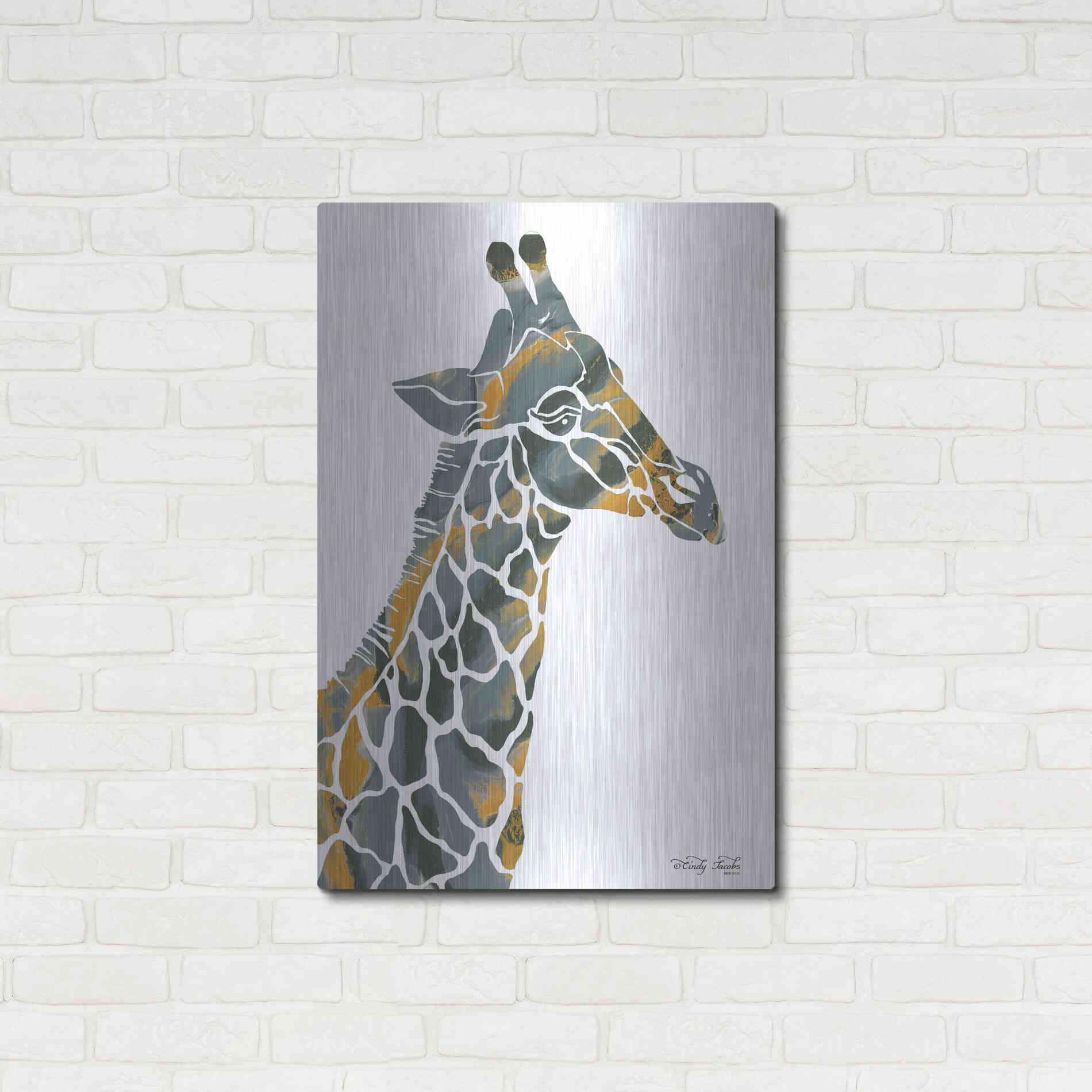 Luxe Metal Art 'Bright Giraffe I' by Cindy Jacobs, Metal Wall Art,24x36