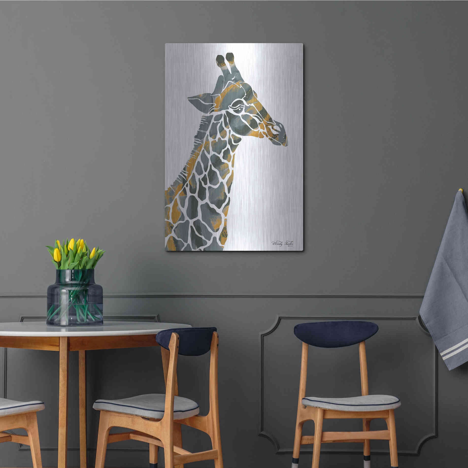 Luxe Metal Art 'Bright Giraffe I' by Cindy Jacobs, Metal Wall Art,24x36