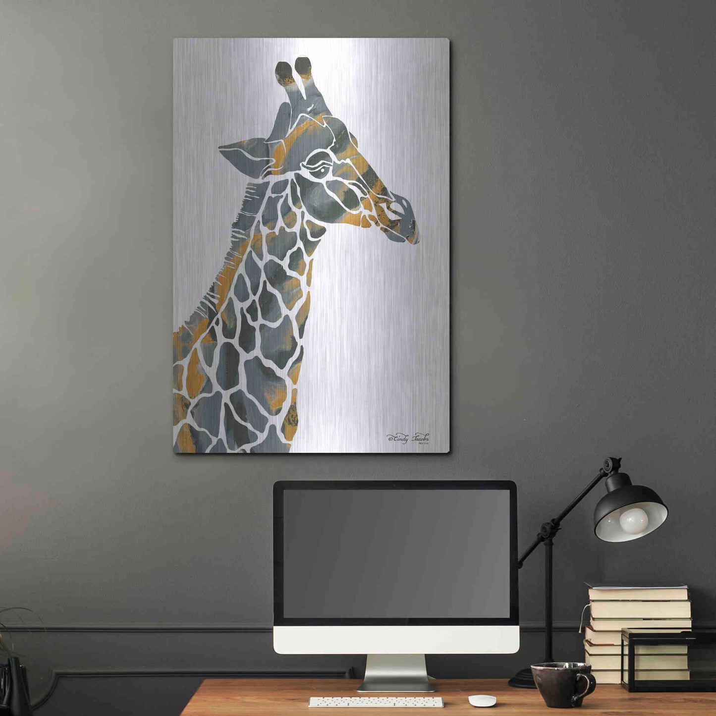 Luxe Metal Art 'Bright Giraffe I' by Cindy Jacobs, Metal Wall Art,24x36