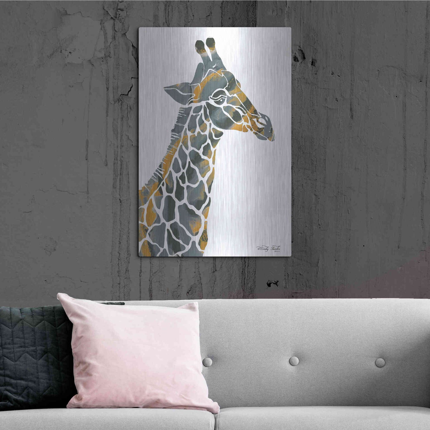 Luxe Metal Art 'Bright Giraffe I' by Cindy Jacobs, Metal Wall Art,24x36