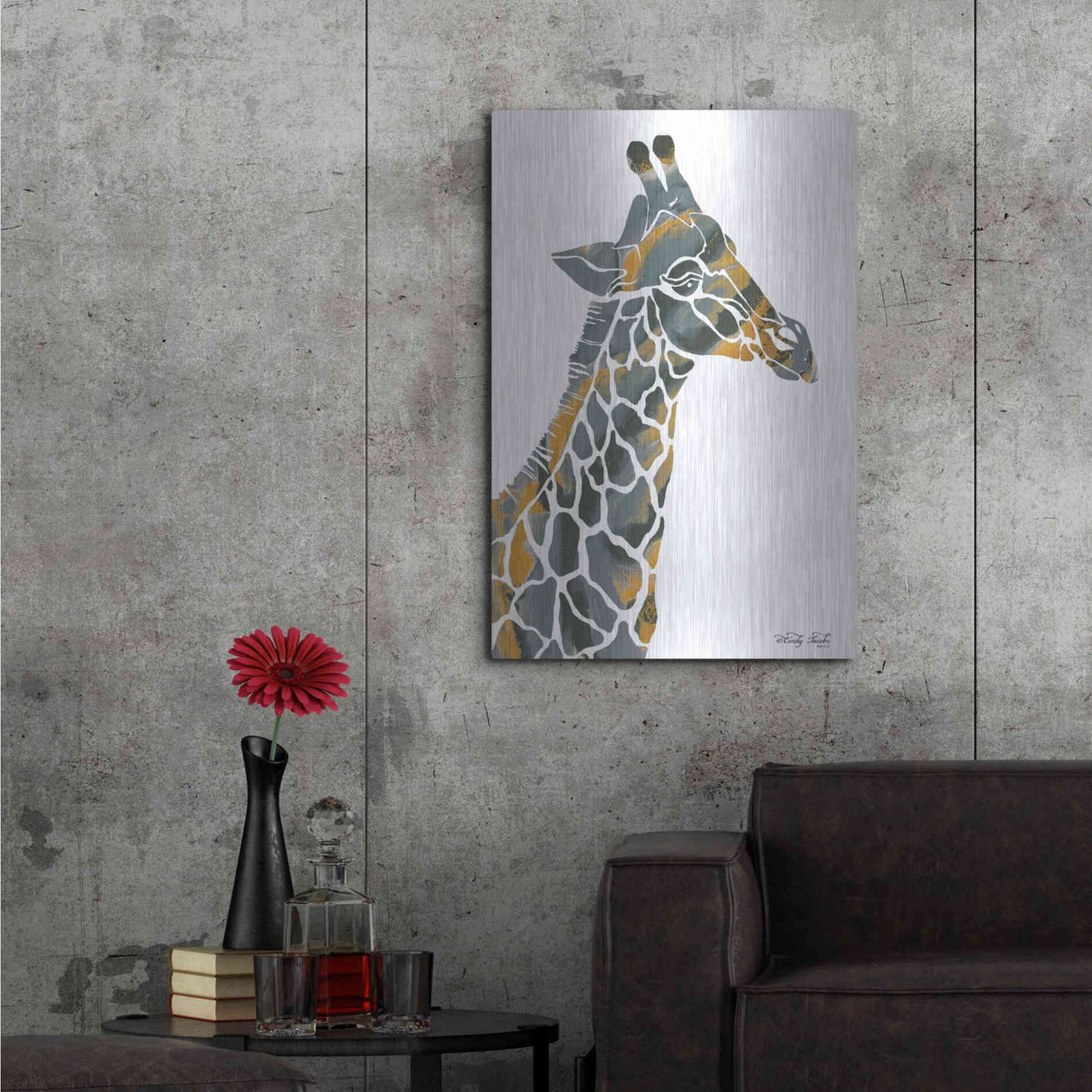 Luxe Metal Art 'Bright Giraffe I' by Cindy Jacobs, Metal Wall Art,24x36