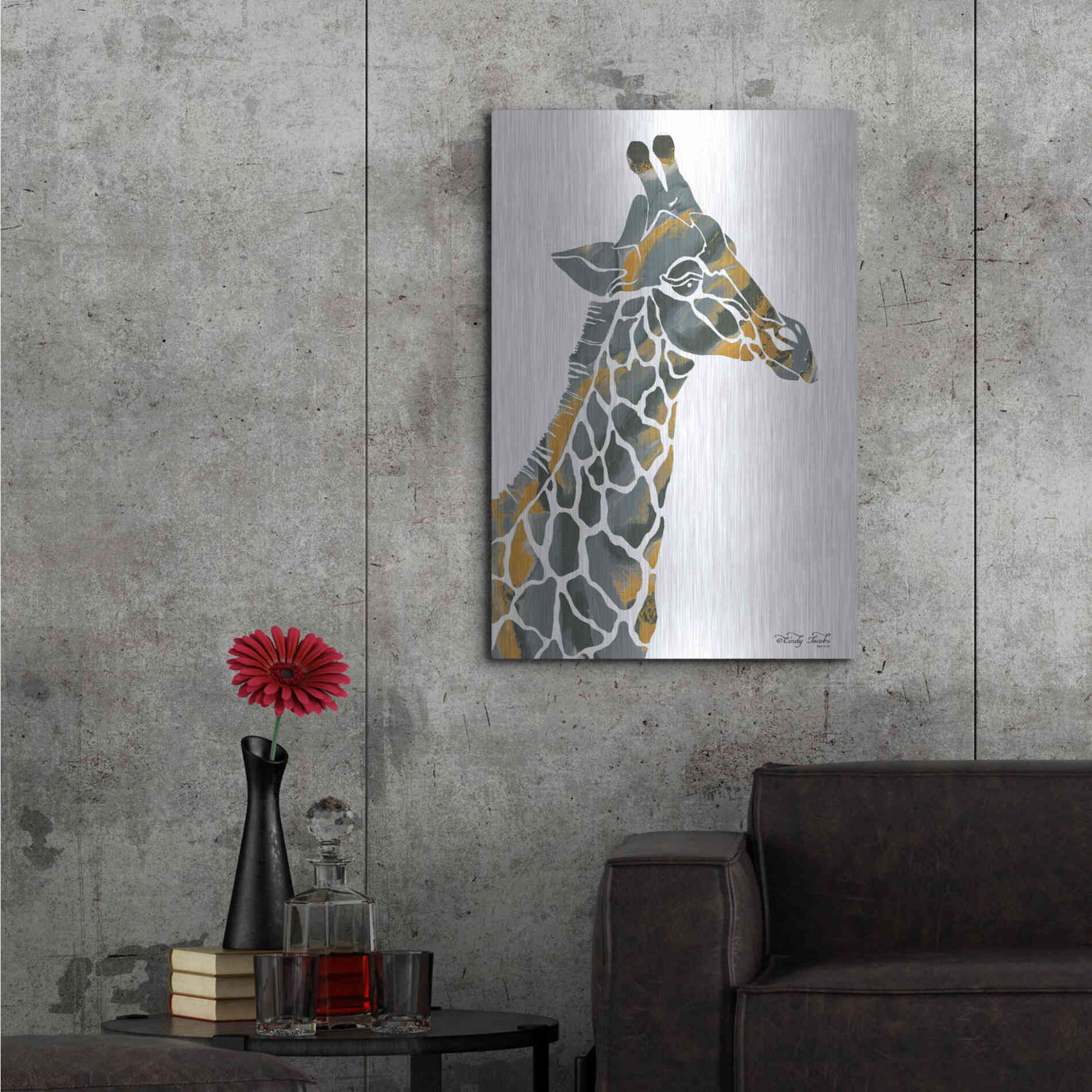 Luxe Metal Art 'Bright Giraffe I' by Cindy Jacobs, Metal Wall Art,24x36