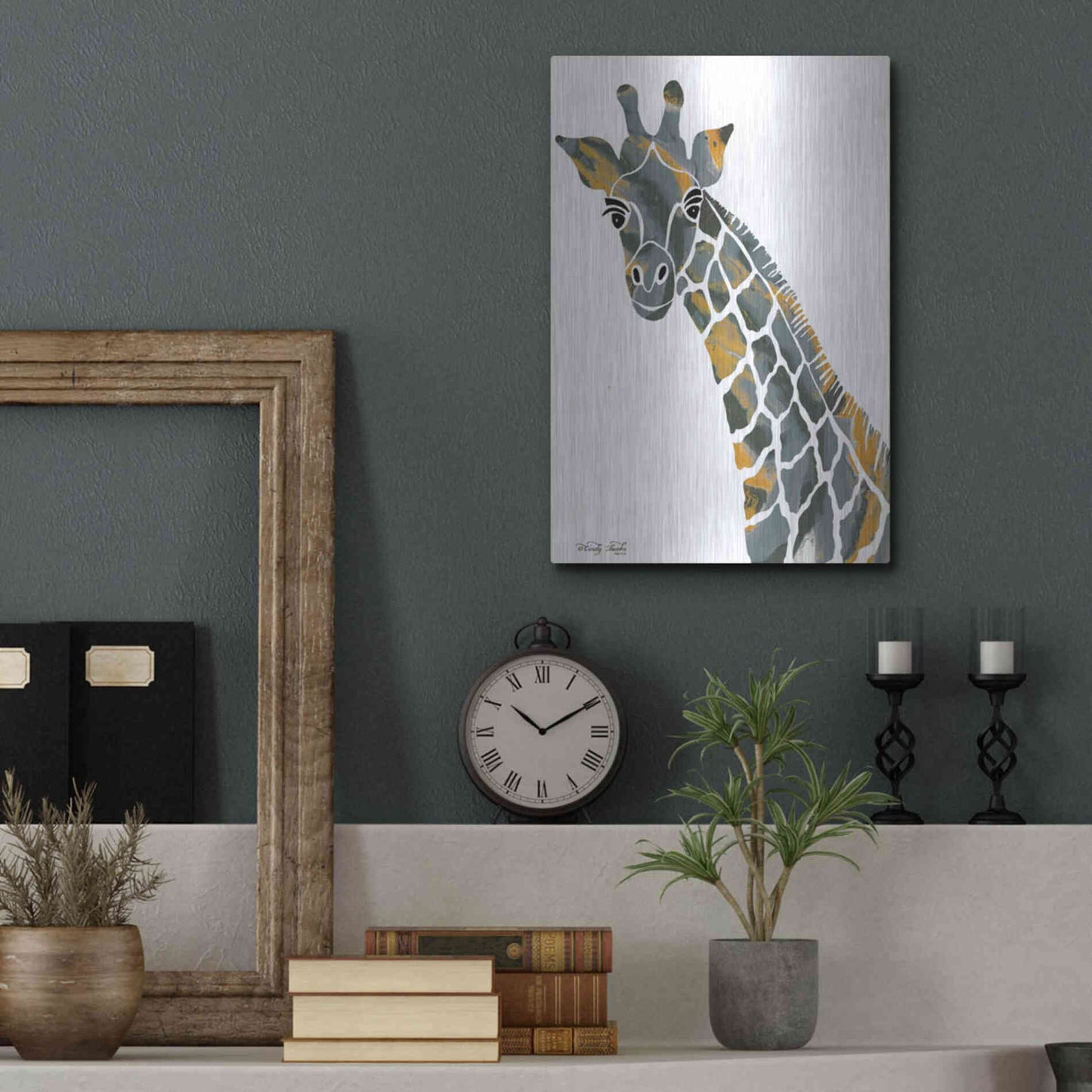 Luxe Metal Art 'Bright Giraffe II' by Cindy Jacobs, Metal Wall Art,12x16