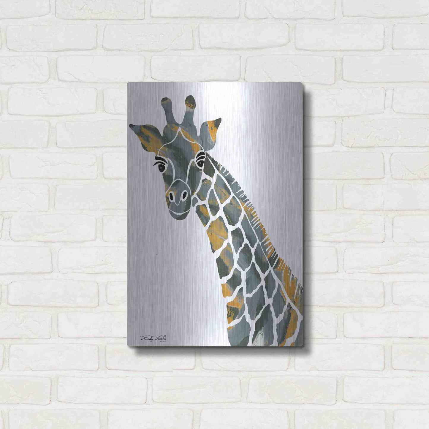 Luxe Metal Art 'Bright Giraffe II' by Cindy Jacobs, Metal Wall Art,16x24