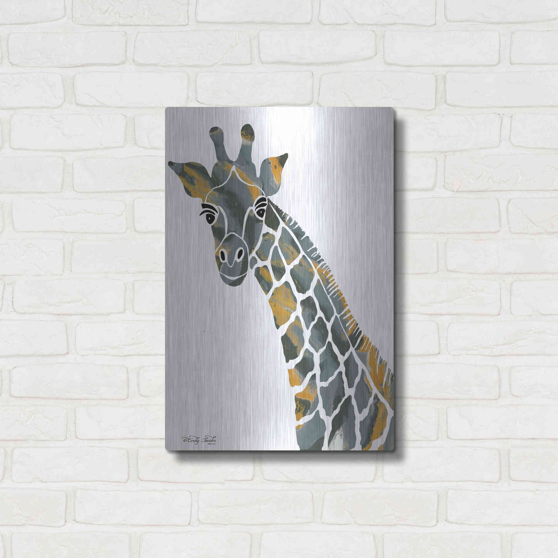 Luxe Metal Art 'Bright Giraffe II' by Cindy Jacobs, Metal Wall Art,16x24