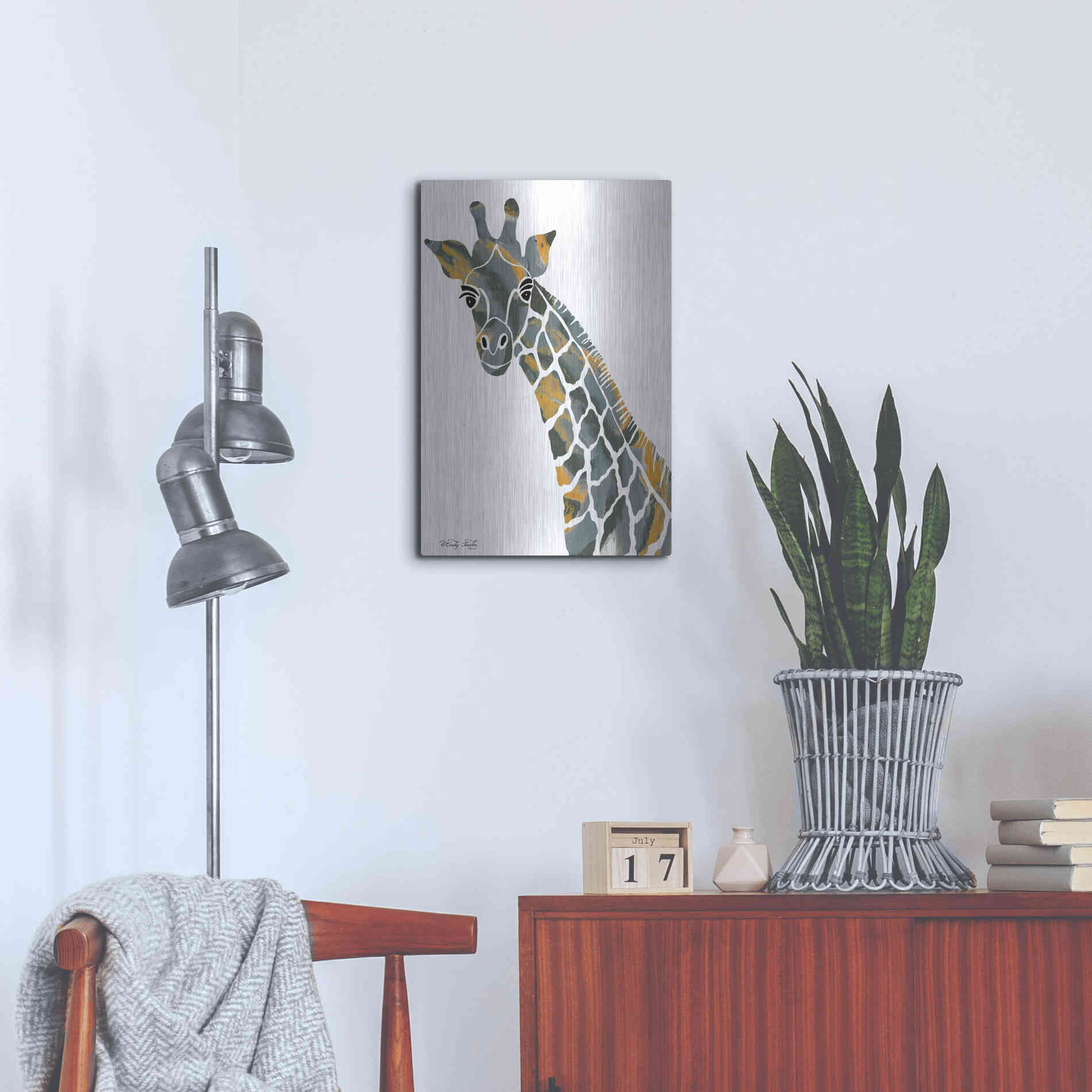 Luxe Metal Art 'Bright Giraffe II' by Cindy Jacobs, Metal Wall Art,16x24