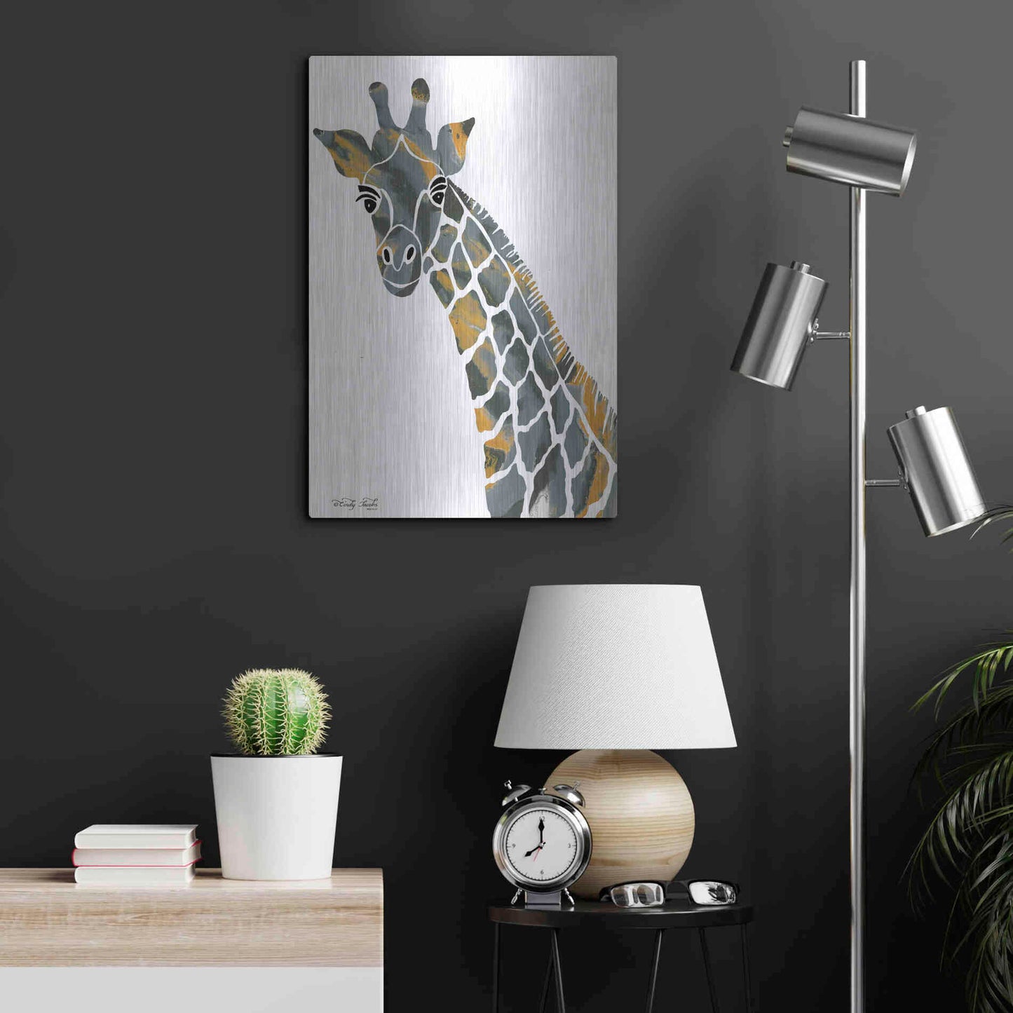 Luxe Metal Art 'Bright Giraffe II' by Cindy Jacobs, Metal Wall Art,16x24